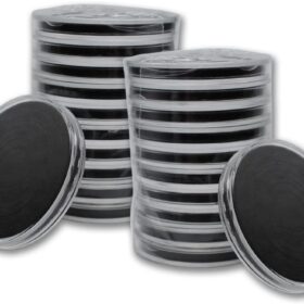 20-Piece Premium Clear Acrylic Coin Capsules with 9 Sizes of Adjustable Black Foam Ring Inserts - Archival Safe Display Holders for Silver Eagles, Gold Buffalos, & Most Bullion Coins