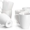 Sweese 16oz Porcelain Coffee Mugs - Set of 6 Large White Latte Cups with Ergonomic Handles - Microwave & Dishwasher Safe Tea and Cocoa Kitchenware