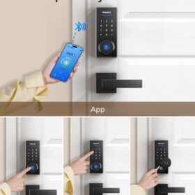 Philips Smart Lock with Handles – Keyless Entry Door Lock Set with Fingerprint, Digital Keypad, and App Control – Easy Installation Front Door Smart Handle Deadbolt