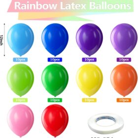 Bezente 100-Piece Rainbow Latex Balloons – Premium 12-Inch Helium Quality Bright Color Party Pack for Weddings, Birthdays & Celebrations