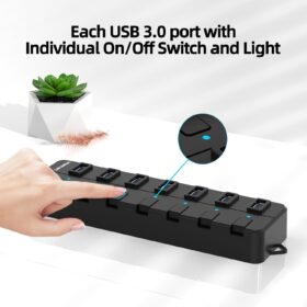 VEMONT 7-Port USB 3.0 Hub with Individual On/Off Switches - Ultra-Fast 5Gbps Data Transfer Splitter for PC, Laptop, MacBook - 4ft Extended Cable
