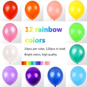 RUBFAC 120-Pack Rainbow Latex Balloons – 12-Inch Premium Party Balloons in 12 Assorted Colors for Birthday, Wedding, Baby Shower & Arch Decorations