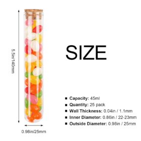 DEPEPE 25-Pack Premium Borosilicate Glass Test Tubes with Cork Stoppers – 50ml (25x140mm) – Multi-Purpose Vials for Science Labs, Bath Salts, Party Favors, and Candies