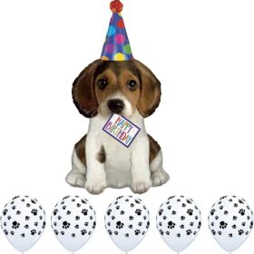 Perfect Pawty 41-Inch Happy Birthday Puppy Dog Foil Balloon & Paw Print Latex Bundle - 9-Piece Beagle Themed Birthday Decoration Set