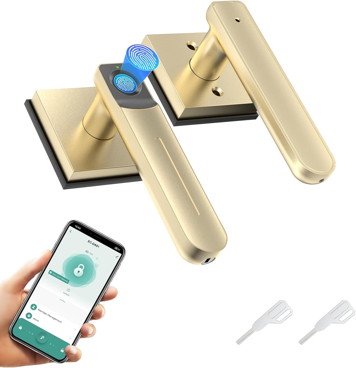Gavdhe Smart Biometric Door Lock with App Control – Keyless Entry Fingerprint Deadbolt, Auto-Lock & Anti-Peephole, Battery Powered for Home, Office & Apartment (Gold)