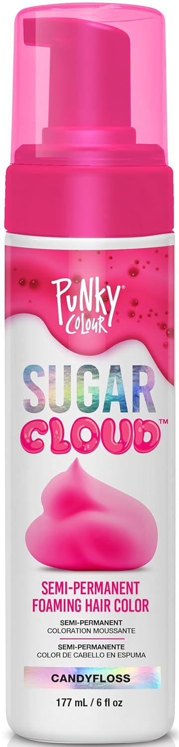 Punky Sugar Cloud CandyFloss Semi-Permanent Foam Hair Dye – 6 fl oz Vibrant Raspberry Pink Color, Easy No-Drip Application for Long-Lasting Vivid Results