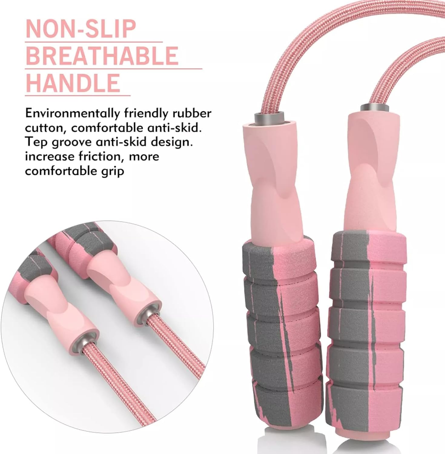 FITMYFAVO Adjustable Cotton Weighted Jump Rope for Fitness – Non-Slip Foam Handle, Durable 9ft Cardio Skipping Rope for Women, Men & Kids (Pink)