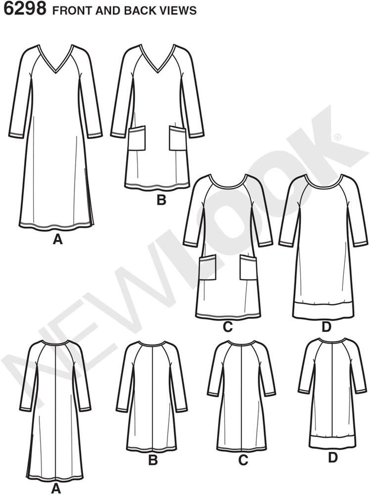 New Look Misses' Knit Dress Sewing Pattern (U06298A) - Easy V-Neck or Scoop Neck Design with Sleeve & Length Options