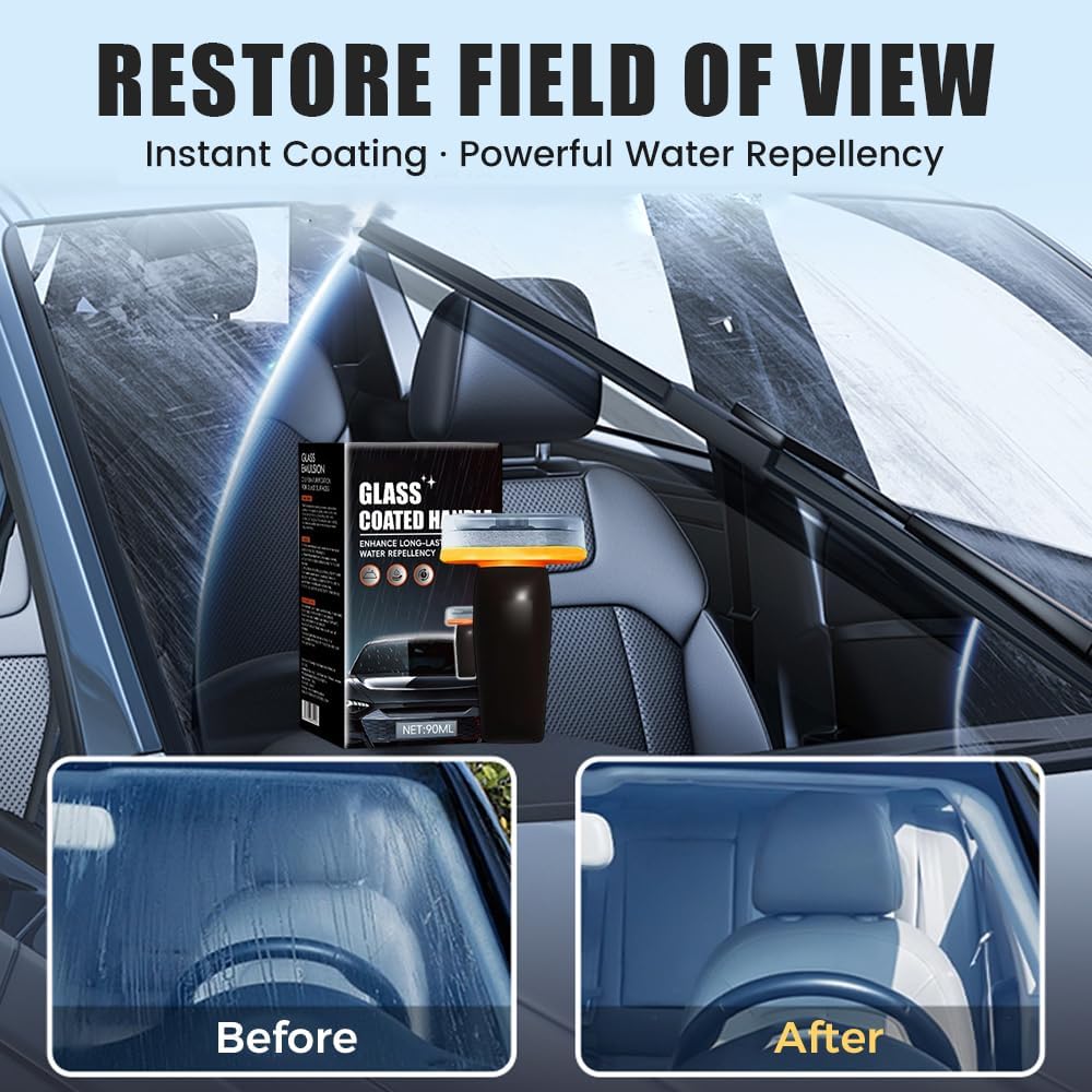 Car Window Glass Oil Film Remover – 2026 Upgrade Windshield Cleaning Kit with Polishing Brush – Restores Clarity & Visibility for Safer Driving (90ml)