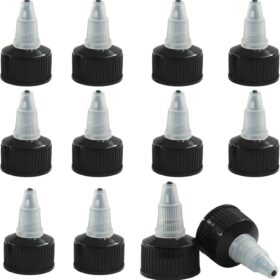 12-Pack 24/410 Black Dispensing Twist Top Caps – Replacement Lids for Squeeze Bottles, Glue, and Condiments