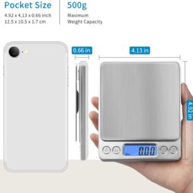 Toprime 500g x 0.01g Digital Pocket Scale - High Precision Mini Kitchen Scale with Stainless Steel Platform, Back-Lit LCD, Tare & PCS Function