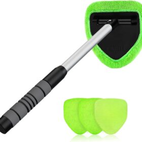 XINDELL Extendable Windshield Cleaner Tool – 180° Pivoting Head with 4 Microfiber Pads & Spray Bottle – Car Interior Window Cleaning Kit for Auto Glass & Home