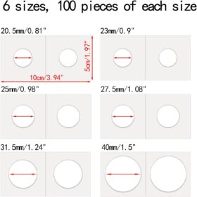 600 Pcs 2x2 Cardboard Coin Flips - 6 Assorted Sizes Mylar Holders for Penny, Nickel, Dime, Quarter, Dollar - Archival Safe Coin Collection Supplies