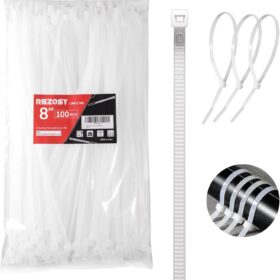 100 Pack 8-Inch White UV Resistant Cable Ties – Heavy Duty 40 lb Tensile Strength Nylon Zip Ties for Indoor, Outdoor & Industrial Use