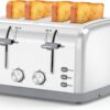 Lainsten Retro 4 Slice Toaster, Stainless Steel Wide Slot Toaster with 7 Shade Settings, Bagel & Defrost Modes, 1.5” Slots for Artisan Bread, Bagels, Waffles - Removable Crumb Tray