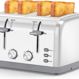 Lainsten Retro 4 Slice Toaster, Stainless Steel Wide Slot Toaster with 7 Shade Settings, Bagel & Defrost Modes, 1.5” Slots for Artisan Bread, Bagels, Waffles - Removable Crumb Tray