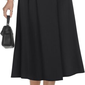 Casly Lamiit Women's High Waisted A-Line Midi Skirt - Summer Business Casual Pleated Skirt with Pockets