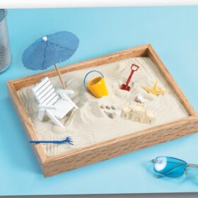 Executive Sandbox Desktop Zen Garden - 8x10 Inch Beach Themed Office Decor & Stress Relief Kit with Hardwood Frame, Ultra-Fine Sand, and 7 Seaside Accessories