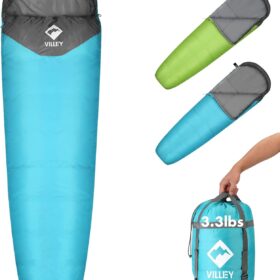 VILLEY Mummy Sleeping Bag – 3-4 Season Lightweight Camping & Backpacking Gear for Adults & Kids (Waterproof, 23°F-50°F)