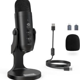 ZealSound K66 USB Microphone for PC & Mobile – Studio-Grade Podcast Mic with Noise Cancellation, Real-Time Monitoring, and Mute Button for Streaming, Gaming, and Recording ( Compatible with iPhone, Android, Mac)
