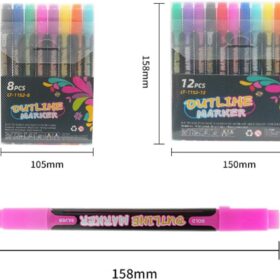 Double Line Outline Markers - 12Pc Metallic Glitter Gel Pens for Coloring, Journals & DIY Crafts