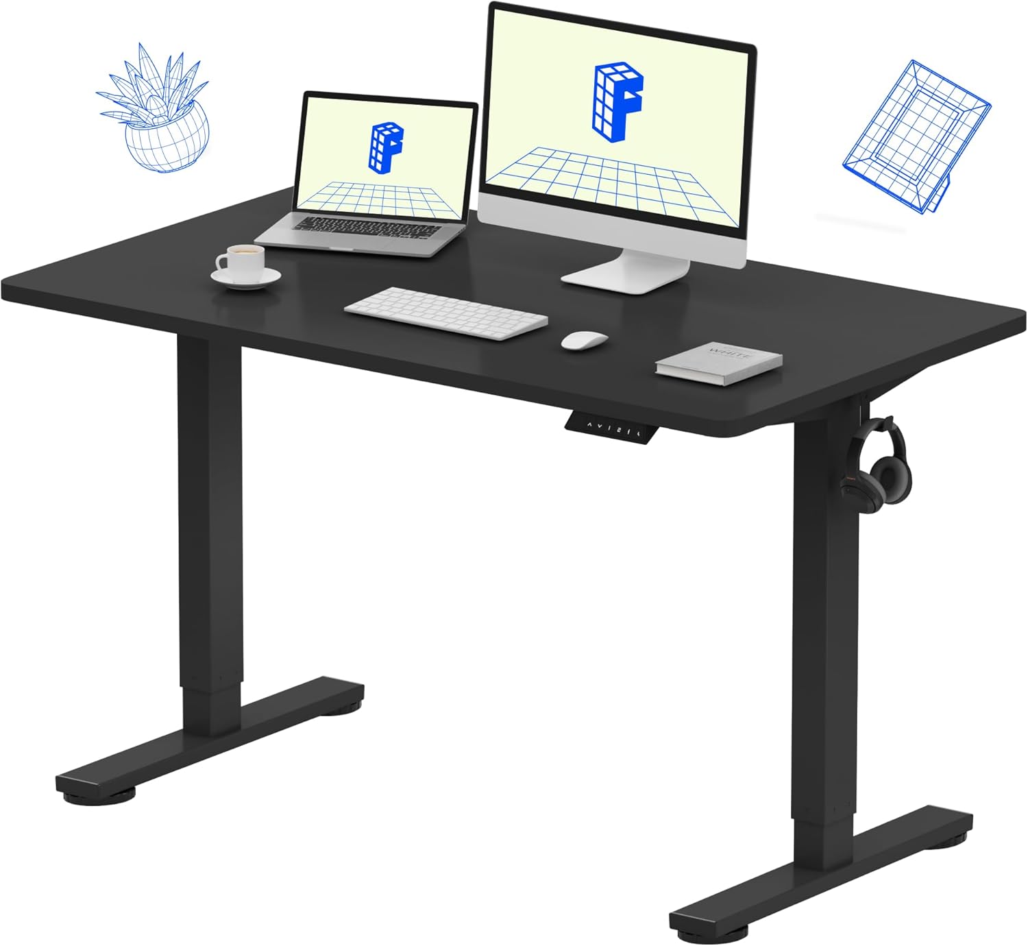 FLEXISPOT EN1 Electric Standing Desk – 48x24 Inch One-Piece Height Adjustable Table with Memory Preset, Sit-Stand Workstation for Home Office, Black