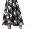 IDEALSANXUN Women's Classic Plaid Wool Blend Skirt - Elastic Waist A-Line Pleated Tartan Midi/Maxi