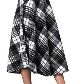 IDEALSANXUN Women's Classic Plaid Wool Blend Skirt - Elastic Waist A-Line Pleated Tartan Midi/Maxi