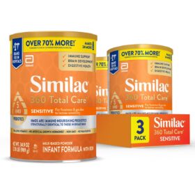 Similac 360 Total Care Sensitive Infant Formula Powder - Gentle Nutrition for Fussiness & Gas, Non-GMO, No Artificial Growth Hormones, 34.9 oz Canister (Pack of 3)