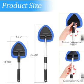 Extendable Windshield Cleaner Kit with 4 Microfiber Pads - Long Handle Car Window Wiper for Auto Glass, Home, and Office