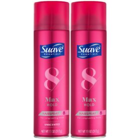 Suave Max Hold Hairspray Variety Pack (2 ct) – 11 Oz Aerosol Cans with Vitamin B5 & E – Provides Flexible Hold & Shine - Includes 1 Scented & 1 Unscented Formula
