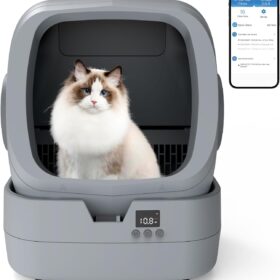 Smart Self-Cleaning Cat Litter Box with App Control, Health Monitoring & Ultra-Quiet Motor - Ideal for Multi-Cat Households (Grey, Assembly Required)