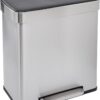 Amazon Basics 60-Liter Dual-Compartment Rectangular Trash Can with Soft-Close Lid and Removable Buckets, Grey/Silver