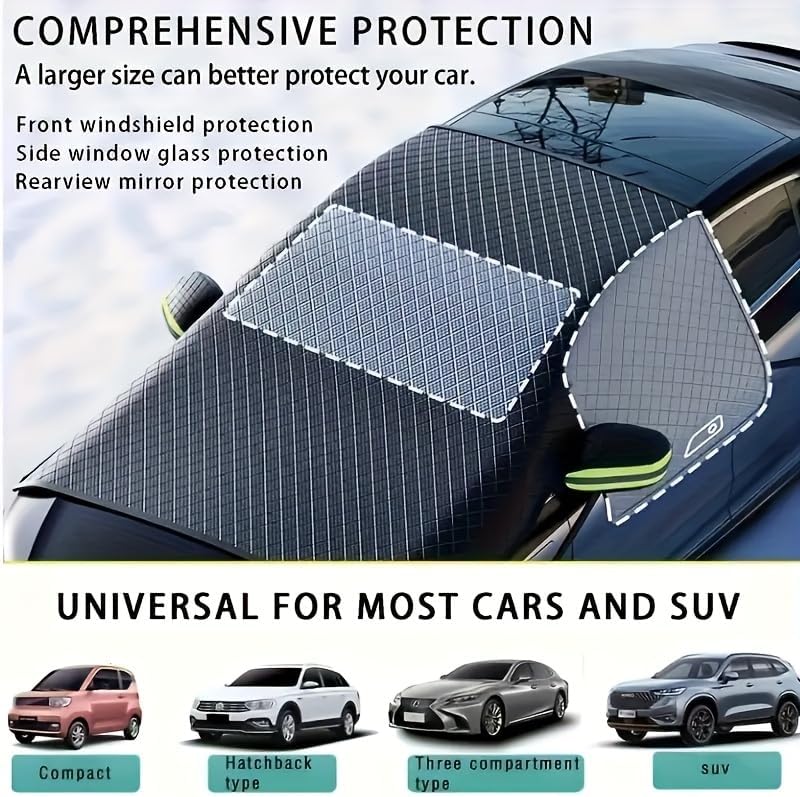 Universal Windshield Snow Cover for Winter - Premium 300D Oxford Fabric Sun Shade with Ice & UV Protection - All-Season Car Cover for SUVs, Trucks, and Vans