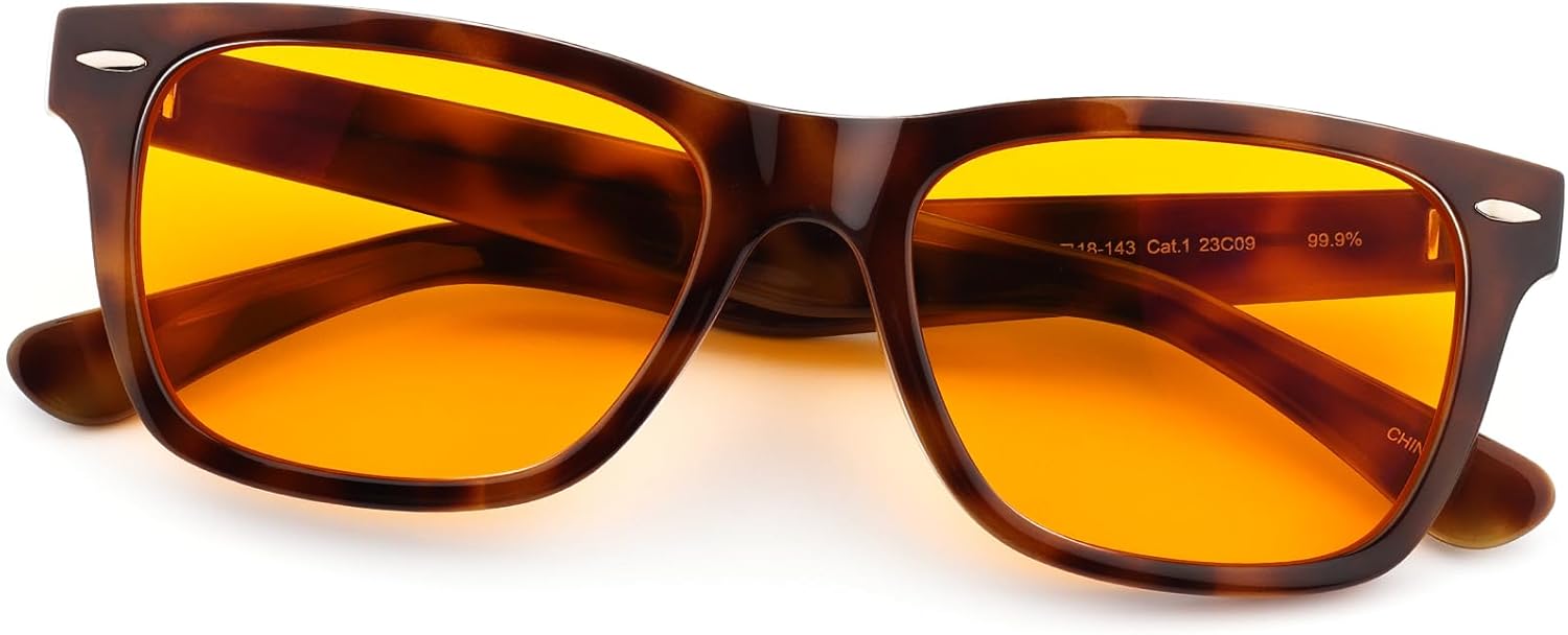ViewJoy Blue Light Blocking Glasses - 99.9% Amber Orange Lens for Sleep, Eye Strain & Gaming - Dual AR Coating, Scratch Resistant
