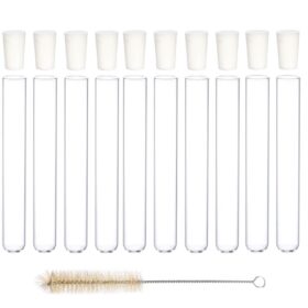 Premium Clear Glass Test Tubes with Rubber Stoppers – 150mm x 20mm (Pack of 10) – Includes Cleaning Brush | Reusable Science Lab Supplies, Herb Storage & Wedding Party Favor Vials