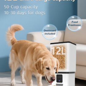 Yakry Smart Automatic Dog Feeder with Camera - 12L / 50 Cup Large Capacity for Multiple Pets, 5G & 2.4GHz WiFi App Control, 1080P HD Video, Night Vision, Two-Way Audio, Voice Recorder & Dual Power