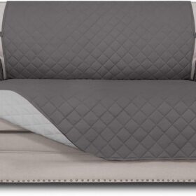 Easy-Going Reversible Loveseat Sofa Cover – Water Resistant Furniture Protector for Pets & Kids – Quilted 2-Cushion Couch Slipcover with Non-Slip Foam Straps (Gray/Light Gray)