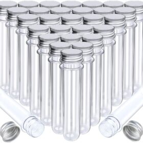 Hnyyzl 30-Pack Clear Plastic Test Tubes with Caps - 45ml (1.5oz) Premium Favor Containers for Science Party Supplies, Candy, Bath Salts, and DIY Crafts - Shatterproof Vials for Kids & Events