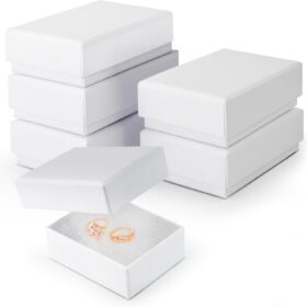 BULK PARADISE 6-Pack Cotton-Filled White Jewelry Gift Boxes – 3.08" x 2.28" x 1.1" Small Cardboard Storage for Rings, Earrings, & Keepsakes – Ideal for Retail, Shipping & Crafts