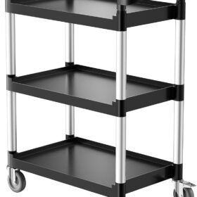 VEVOR Heavy-Duty 3-Tier Rolling Utility Cart with Wheels – 300 lbs Capacity Commercial Service Cart for Kitchen, Office & Garage