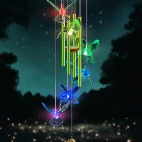 37 Inch Solar Hummingbird Wind Chimes - Color Changing LED Memorial Wind Chime with Deep Tone Aluminum Tubes, Sympathy Garden Gift for Mom, Grandma, Wife