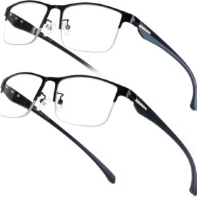 SKYOAK TR90 Blue Light Blocking Reading Glasses for Men - Lightweight Semi-Rimless Computer Readers, 1.5x Magnification, 2 Pack