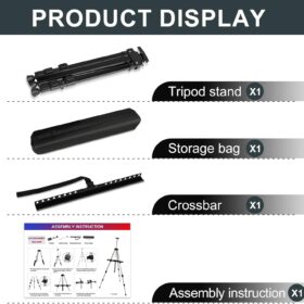 AROIC 8-Pack Artist Easels - Adjustable Aluminum Display Stand for Tabletop & Floor, Portable Tripod with Spring Clips & Storage Bags (Black)