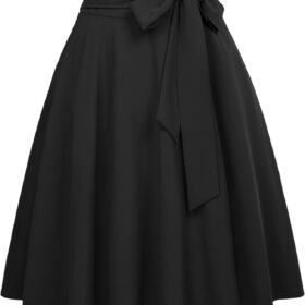 Belle Poque Women's Vintage High Waisted A-Line Midi Skirt with Pockets - Classic Flowy Skater Style