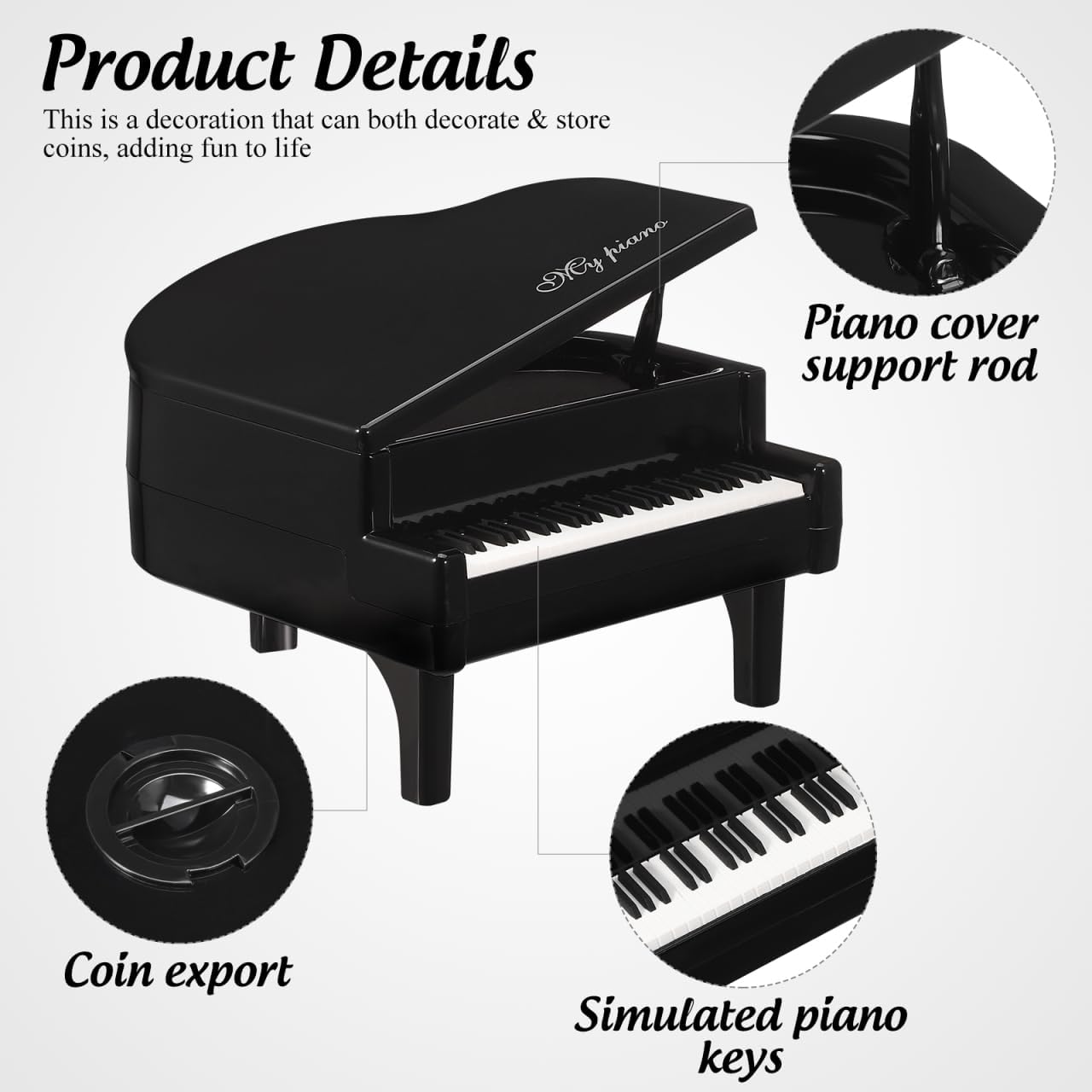 Elegant Grand Piano Piggy Bank – Musical Sculpture & Office Décor Keepsake