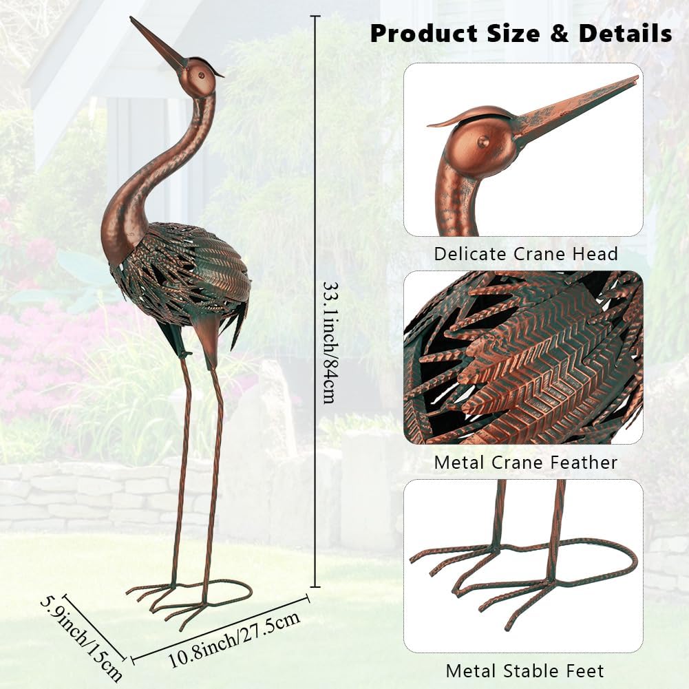 VEWOGARDEN Metal Heron Garden Statue - 33 inch Bronze Crane Sculpture for Outdoor Yard, Lawn, Pond & Patio Décor
