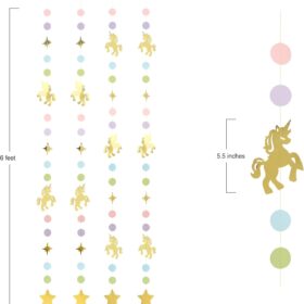 Cheerland Unicorn Party Decorations - 4pcs Pastel Rainbow Birthday Banner, Baby Shower & First Magical Girl Supplies, Gold Glitter Wall Hanging Garland Kit