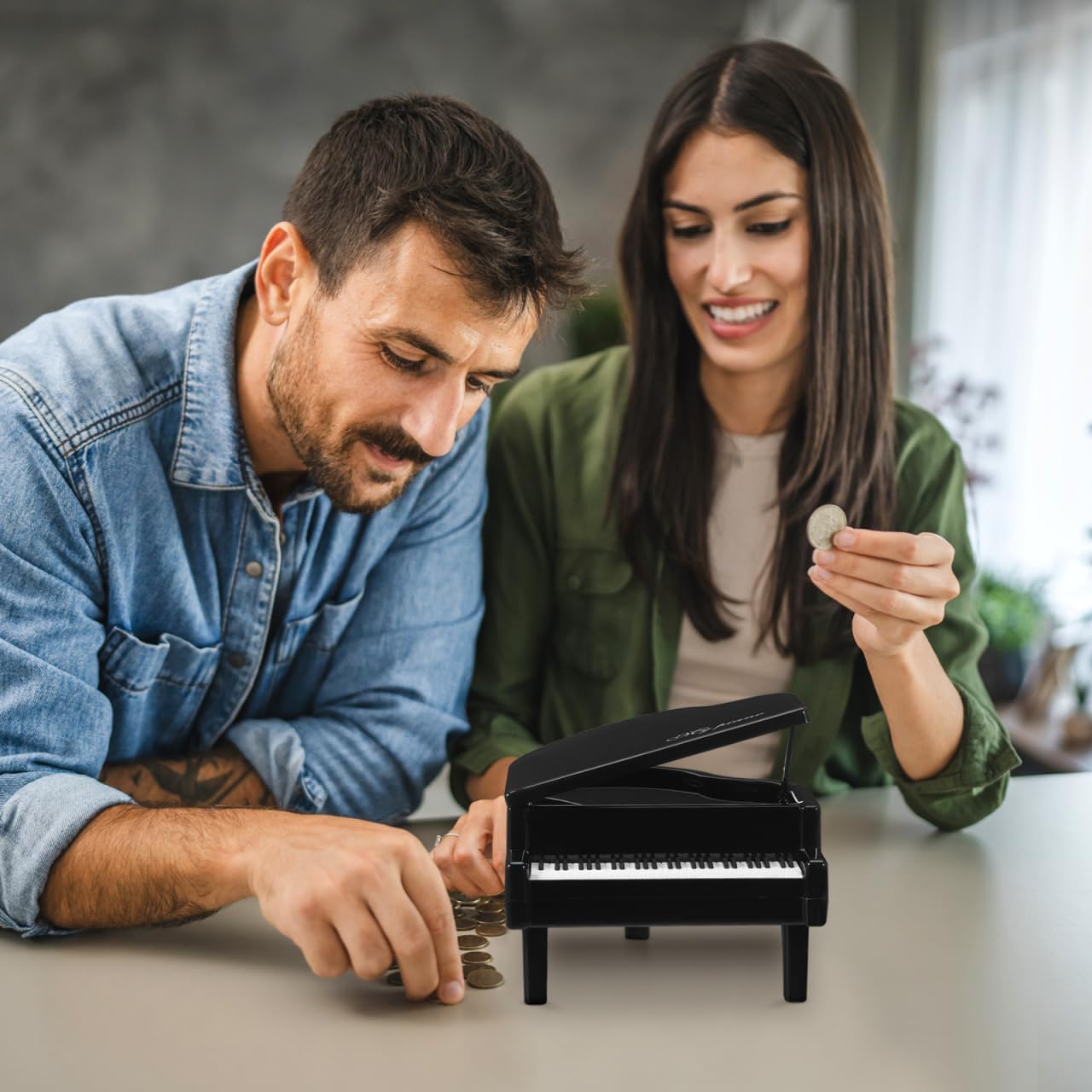 Elegant Grand Piano Piggy Bank – Musical Sculpture & Office Décor Keepsake