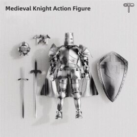 Osmanthus Bloom Medieval Knight Action Figure - Fully Articulated Robot Mannequin Model T13 with Armor, Weapons & Accessories (Assembly Required, B-Silver)